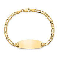 14K Yellow Gold Polished Solid Chain Solid Plate Figaro Link Oval 27x11.5mm Plate ID Bracelet - 7in view 4