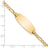 14K Yellow Gold Polished Solid Chain Solid Plate Figaro Link Oval 27x11.5mm Plate ID Bracelet - 7in view 3