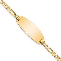 14K Yellow Gold Polished Solid Chain Solid Plate Figaro Link Oval 27x11.5mm Plate ID Bracelet - 7in view 1