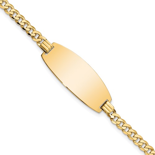 14K Yellow Gold Polished Solid Chain Solid Plate Curb Link Oval 27x 11.5mm Plate ID Bracelet, 7"