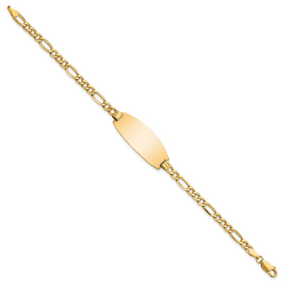 14k Polished Semi-Solid Chain/Solid Plate Figaro Link Oval 26.5x11.5mm Plate 7 inch ID Bracelet