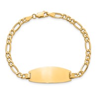 14K Yellow Gold Polished Semi-Solid Chain Solid Plate Figaro Link Oval 26.5x 11.5mm Plate ID Bracelet, 8" view 4