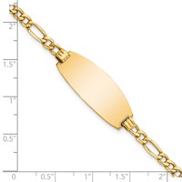 14K Yellow Gold Polished Semi-Solid Chain Solid Plate Figaro Link Oval 26.5x 11.5mm Plate ID Bracelet, 8" view 3