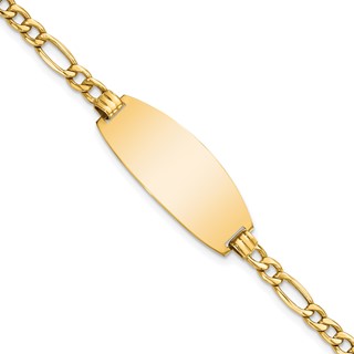 14k Polished Semi-Solid Chain/Solid Plate Figaro Link Oval 26.5x11.5mm Plate 7 inch ID Bracelet