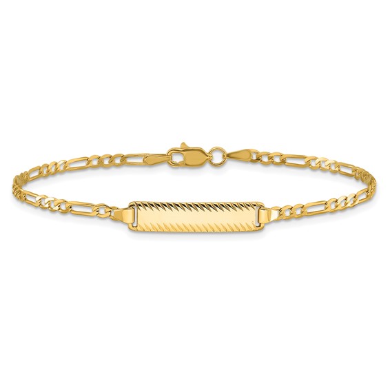 14k Polished Solid Chain/Solid Plate Figaro Link Diamond-cut 20x5mm Plate 7 inch ID Bracelet