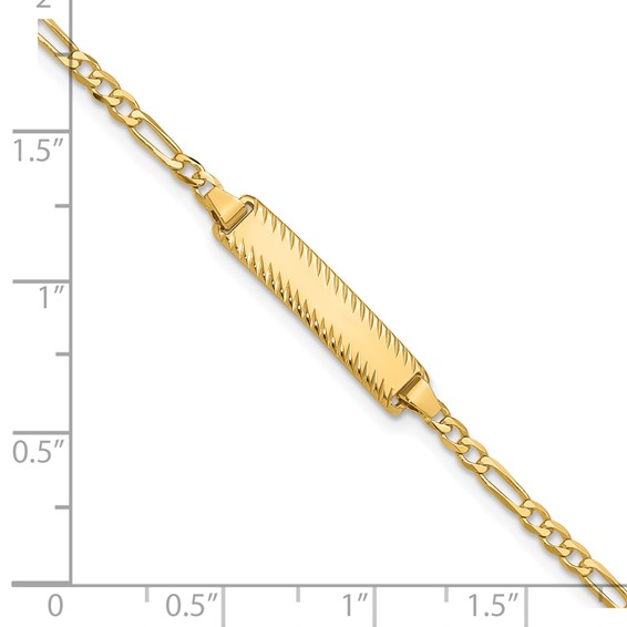 14k Polished Solid Chain/Solid Plate Figaro Link Diamond-cut 20x5mm Plate 7 inch ID Bracelet