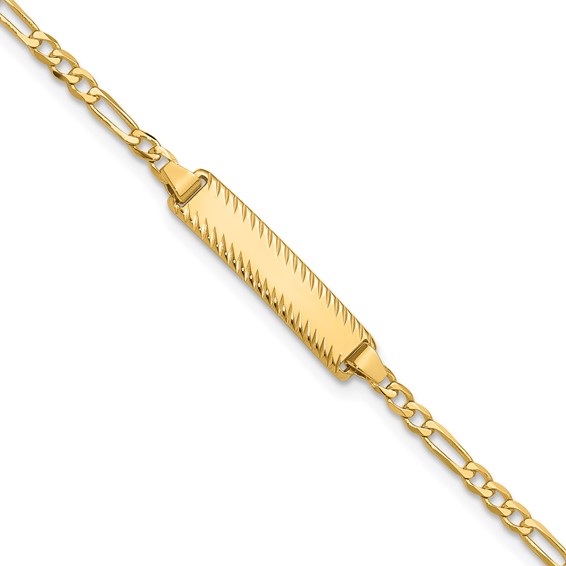 14k Polished Solid Chain/Solid Plate Figaro Link Diamond-cut 20x5mm Plate 7 inch ID Bracelet