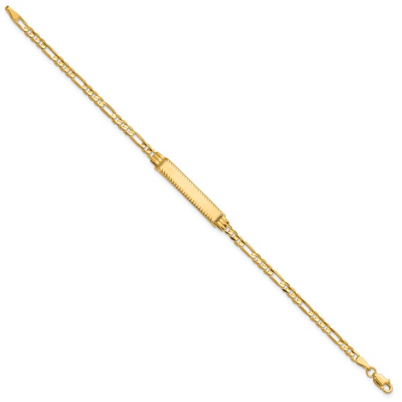 14k Polished Solid Chain/Solid Plate 3.0mm Figaro Link Diamond-cut 27x5.5mm Plate 7 inch ID Bracelet