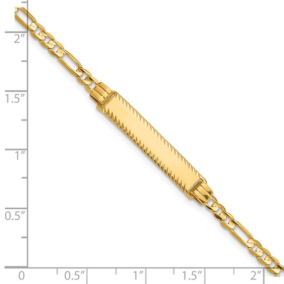 14k Polished Solid Chain/Solid Plate 3.0mm Figaro Link Diamond-cut 27x5.5mm Plate 7 inch ID Bracelet