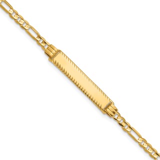 14k Polished Solid Chain/Solid Plate 3.0mm Figaro Link Diamond-cut 27x5.5mm Plate 7 inch ID Bracelet