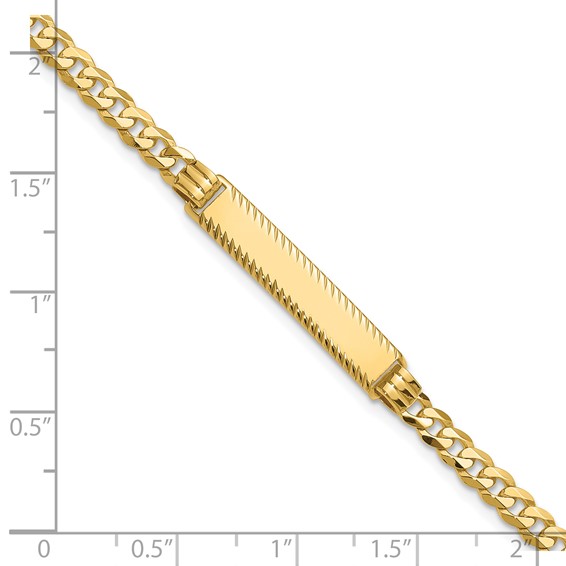 14k Polished Solid Chain/Solid Plate Flat Curb Link Diamond-cut 27x5.5mm Plate 8 inch ID Bracelet