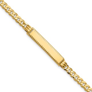 14k Polished Solid Chain/Solid Plate Flat Curb Link Diamond-cut 27x5.5mm Plate 8 inch ID Bracelet