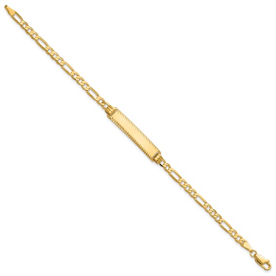 14k Polished Solid Chain/Solid Plate Flat Figaro Link Diamond-cut 29x6.5mm Plate 7 inch ID Bracelet