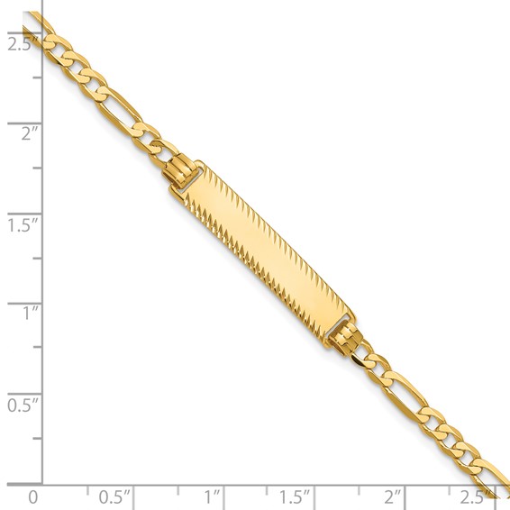 14k Polished Solid Chain/Solid Plate Flat Figaro Link Diamond-cut 29x6.5mm Plate 7 inch ID Bracelet