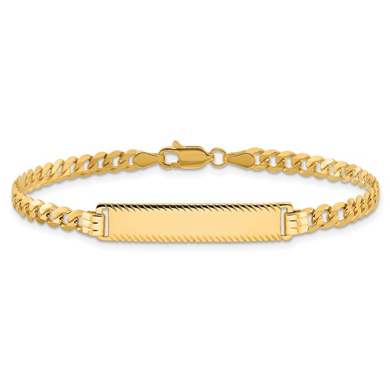 14k Polished Solid Chain/Solid Plate Flat Curb Link Diamond-cut 29x6.5mm Plate 8 inch ID Bracelet