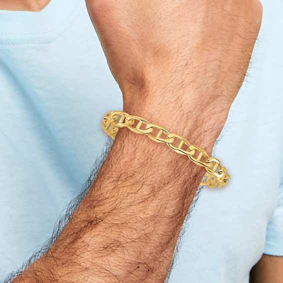 14K 9mm Hand Polished Fancy Anchor Link with Fancy Lobster Clasp Chain (per inch)