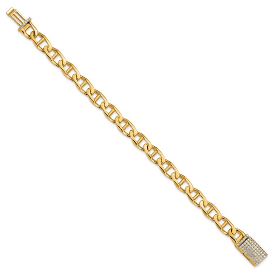 14k Hand-polished 9mm Anchor Link 1.5 carat Diamond Clasp 8 inch Bracelet