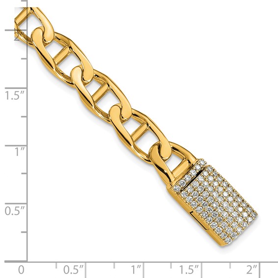 14k Hand-polished 9mm Anchor Link 1.5 carat Diamond Clasp 8 inch Bracelet