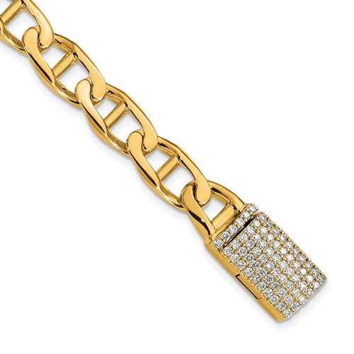 14K Yellow Gold 1.25 Carat Lab Grown Diamond VS+ F+ Complete 9mm Hand-Polished Anchor Link Bracelet, 8"