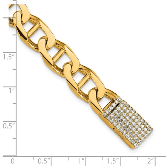 14k Hand-polished 10.3mm Anchor Link 1.5 carat Diamond Clasp 8 inch Bracelet