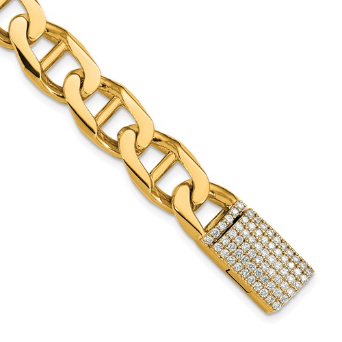 14K Yellow Gold 1.25 Carat Lab Grown Diamond VS+ F+ Complete 10.3mm Hand-Polished Anchor Link Bracelet, 8"