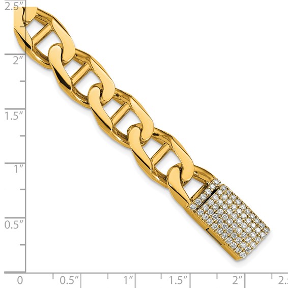 14k Hand-polished 10.3mm Anchor Link 1.5 carat Diamond Clasp 9 inch Bracelet