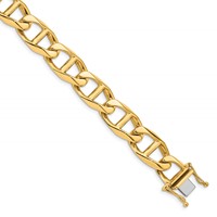 14K 12.5mm Yellow Gold Hand Polished Fancy Anchor Link Bracelet with Box Catch Clasp, 8" view 1