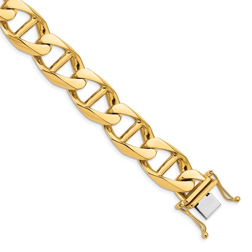 14K White Gold 12.5mm Hand Polished Fancy Anchor Link Bracelet with Box Catch Clasp, 8"
