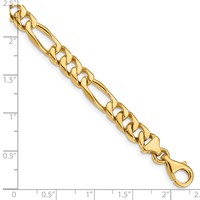 14K 7mm Yellow Gold Hand Polished Figaro Link Bracelet with Fancy Lobster Clasp, 8" view 3