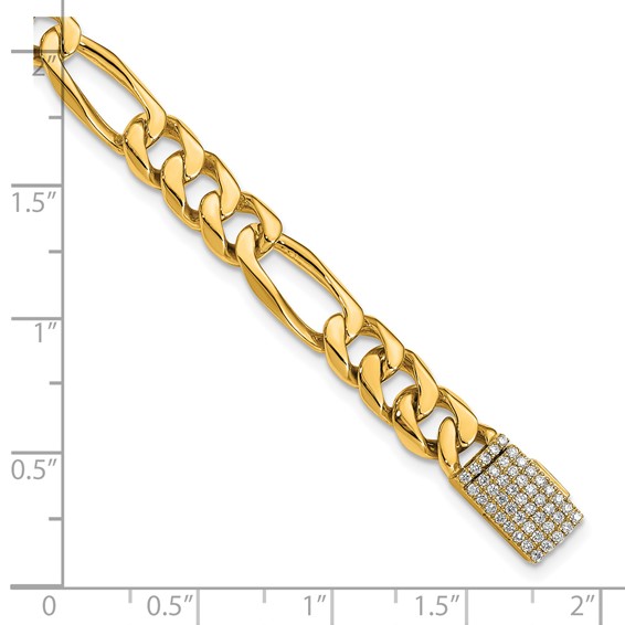 14k Hand-polished 7mm Figaro Link 1.75 carat Diamond Clasp 8 inch Bracelet