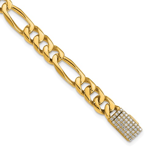 14K Yellow Gold 0.50 Carat Lab Grown Diamond VS+ F+ Complete 7mm Hand-Polished Figaro Link Bracelet, 8"