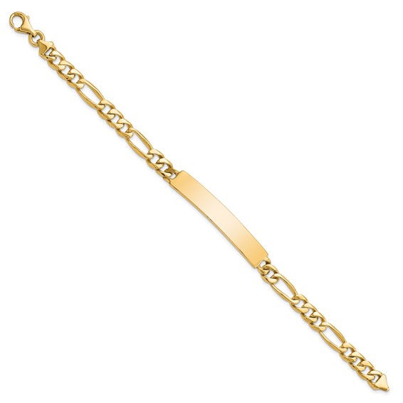 14k Hand-polished Solid Chain/Solid Plate Figaro Link 44x8.5mm Plate 8 inch ID Bracelet