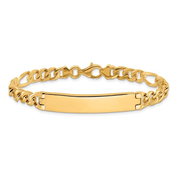 14k Hand-polished Solid Chain/Solid Plate Figaro Link 44x8.5mm Plate 8 inch ID Bracelet