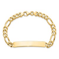 14K Yellow Gold Hand-polished Solid Chain Solid Plate Figaro Link 44x 8.5mm Plate ID Bracelet, 8" view 5
