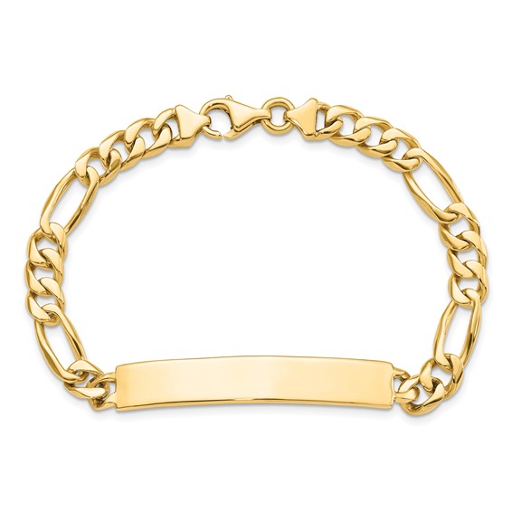 14k Hand-polished Solid Chain/Solid Plate Figaro Link 44x8.5mm Plate 8 inch ID Bracelet