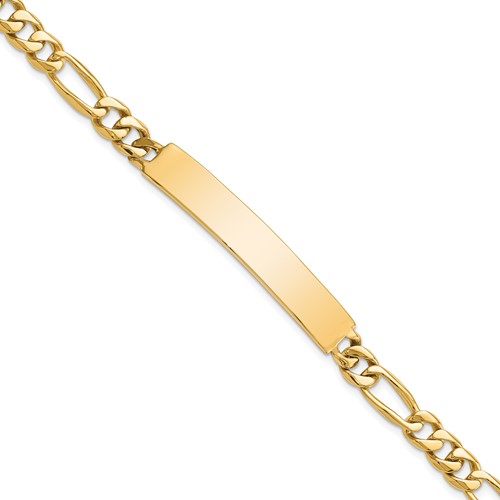 14K Yellow Gold Hand-polished Solid Chain Solid Plate Figaro Link 44x 8.5mm Plate ID Bracelet, 8"