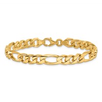 14K 8mm Yellow Gold Hand Polished Figaro Link Bracelet with Fancy Lobster Clasp, 8" view 2