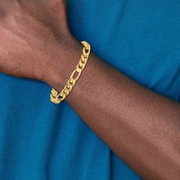 14K 8mm Yellow Gold Hand Polished Figaro Link Bracelet with Fancy Lobster Clasp, 8" view 3