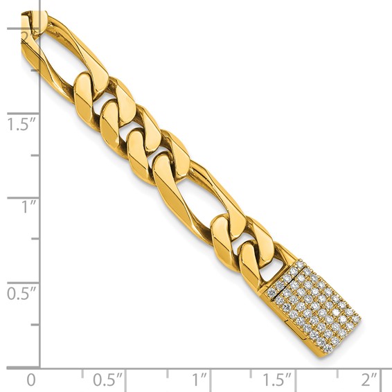 14k Hand-polished 8mm Figaro Link 1.65 carat Diamond Clasp 8 inch Bracelet