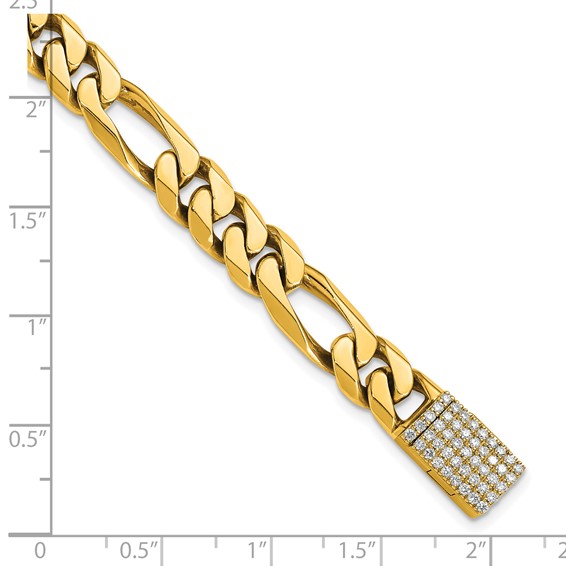 14k Hand-polished 8mm Figaro Link 1.65 carat Diamond Clasp 9 inch Bracelet