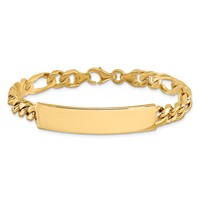 14K Yellow Gold Hand-polished Solid Chain Solid Plate Figaro Link 47x 9mm Plate ID Bracelet, 8" view 3