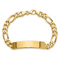 14K Yellow Gold Hand-polished Solid Chain Solid Plate Figaro Link 47x 9mm Plate ID Bracelet, 8" view 4