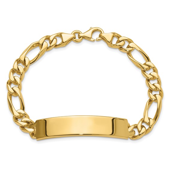 14k Hand-polished Solid Chain/Solid Plate Figaro Link 47x9mm Plate 8 inch ID Bracelet