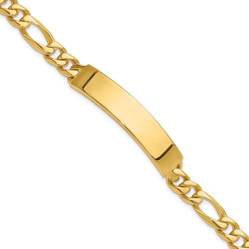14K Yellow Gold Hand-polished Solid Chain Solid Plate Figaro Link 47x 9mm Plate ID Bracelet, 8"