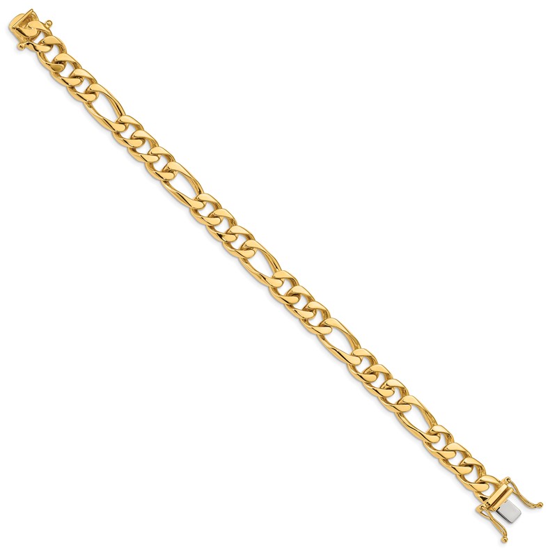 14K 8 inch 9mm Hand Polished Figaro Link with Box Catch Clasp Bracelet
