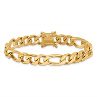 14K 9mm Yellow Gold Hand Polished Figaro Link Bracelet with Box Catch Clasp, 8" view 3