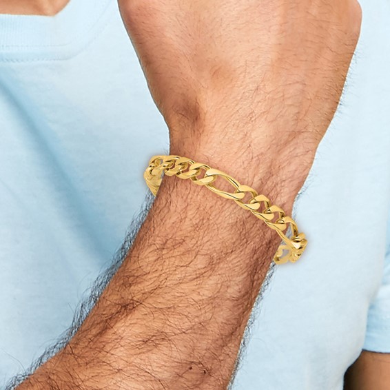 14K 9mm Hand Polished Figaro Link with Box Catch Clasp Chain (per inch)