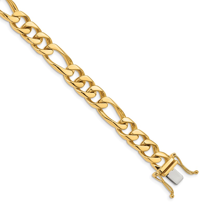 14K 8 inch 9mm Hand Polished Figaro Link with Box Catch Clasp Bracelet