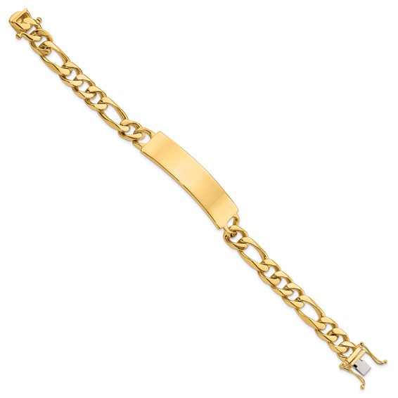 14k Polished Solid Chain/Solid Plate Figaro Link 47x12mm Plate 8 inch ID Bracelet