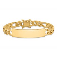 14K Yellow Gold Polished Solid Chain Solid Plate Figaro Link 47x 12mm Plate ID Bracelet, 8" view 3